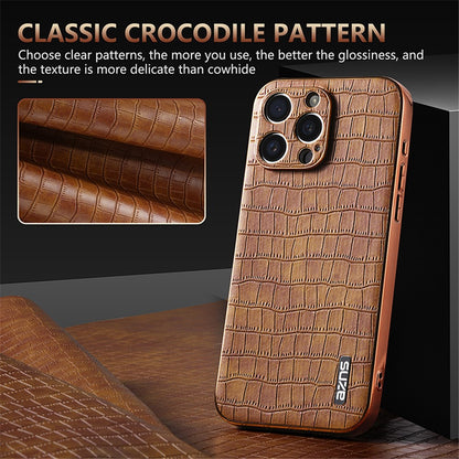 AZNS For iPhone 15 Pro Case Crocodile Texture Leather+TPU Phone Cover Electroplating Edge