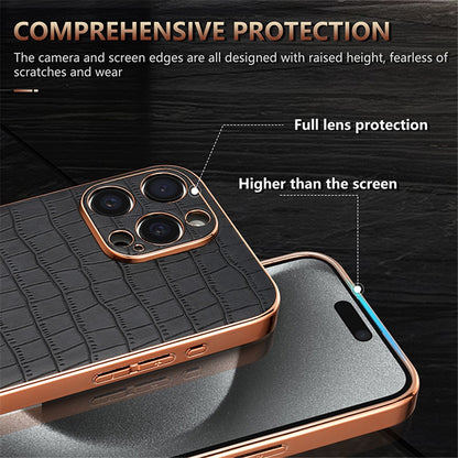 AZNS For iPhone 15 Pro Case Crocodile Texture Leather+TPU Phone Cover Electroplating Edge
