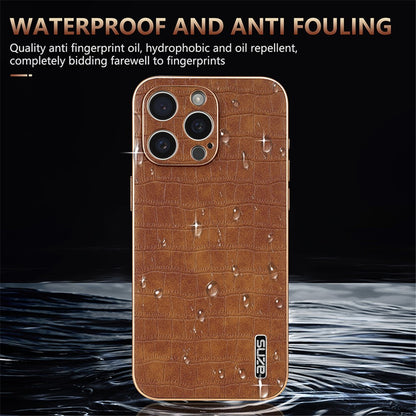 AZNS For iPhone 15 Pro Case Crocodile Texture Leather+TPU Phone Cover Electroplating Edge
