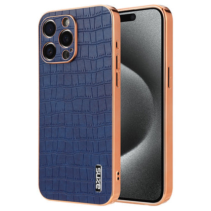 AZNS For iPhone 15 Pro Case Crocodile Texture Leather+TPU Phone Cover Electroplating Edge