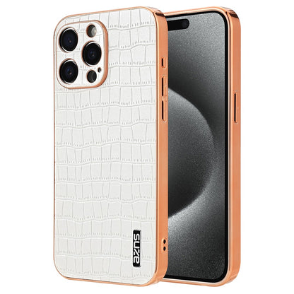 AZNS For iPhone 15 Pro Case Crocodile Texture Leather+TPU Phone Cover Electroplating Edge