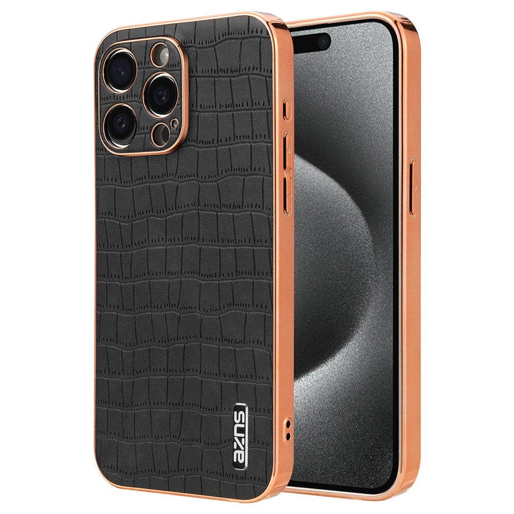 AZNS For iPhone 15 Pro Case Crocodile Texture Leather+TPU Phone Cover Electroplating Edge