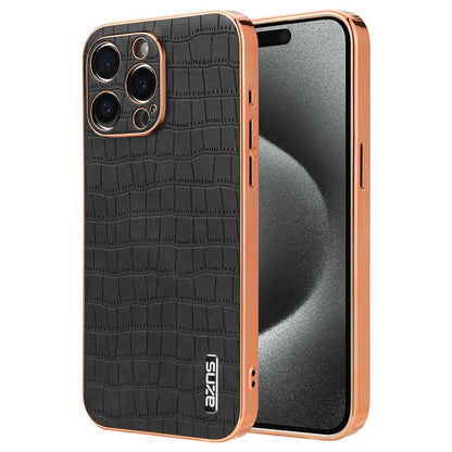 AZNS For iPhone 15 Pro Case Crocodile Texture Leather+TPU Phone Cover Electroplating Edge