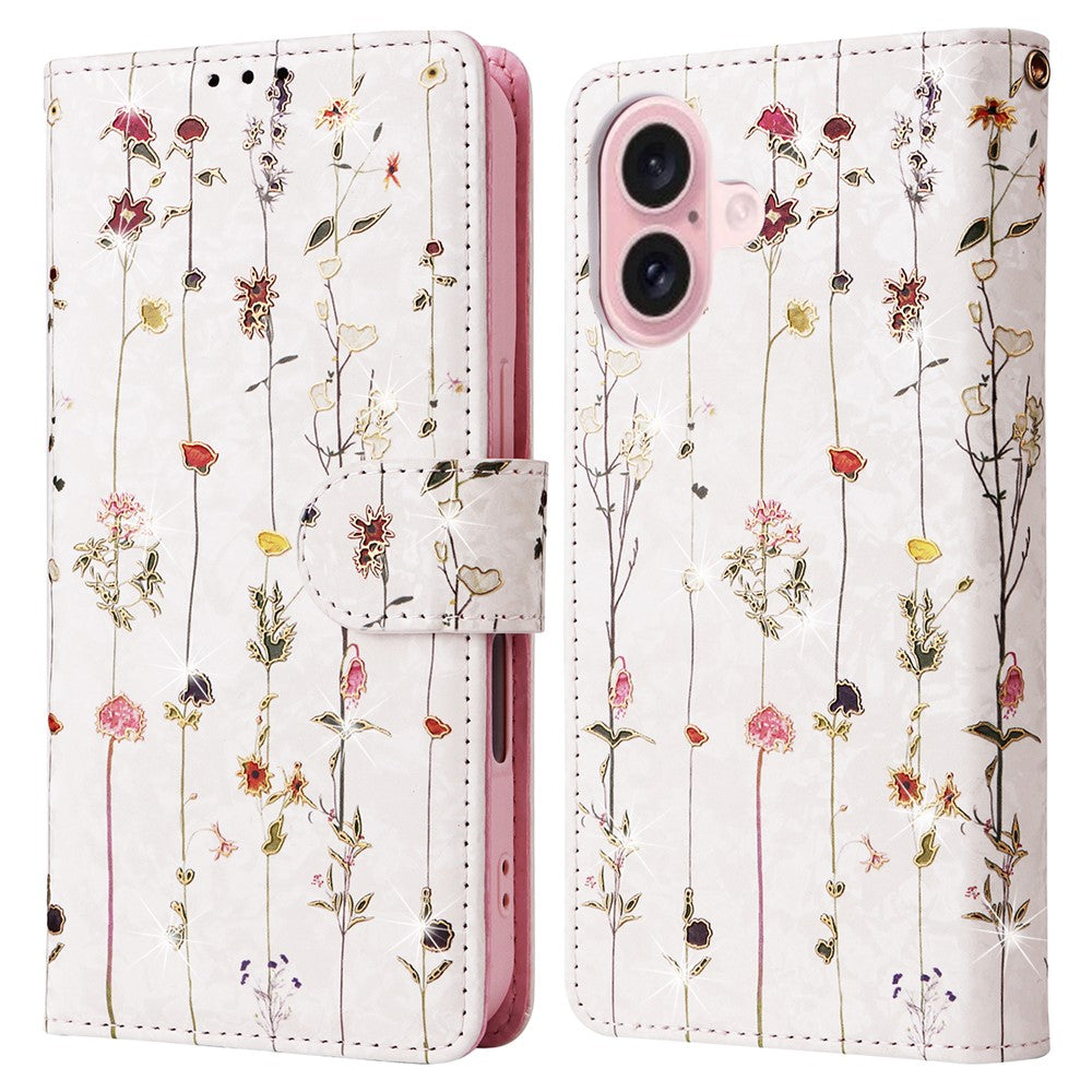 For iPhone 16 Case RFID Blocking Wallet Lacquered Design Mobile Phone Cover