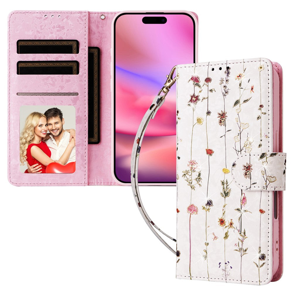 For iPhone 16 Case RFID Blocking Wallet Lacquered Design Mobile Phone Cover