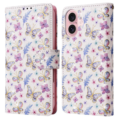 For iPhone 16 Case RFID Blocking Wallet Lacquered Design Mobile Phone Cover