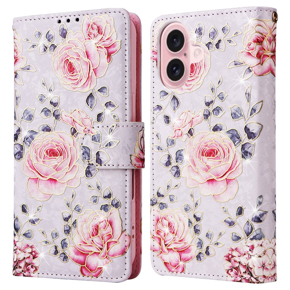 For iPhone 16 Case RFID Blocking Wallet Lacquered Design Mobile Phone Cover