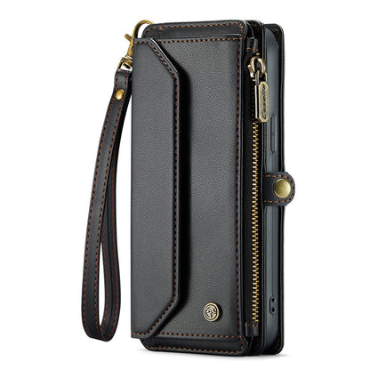 For iPhone 15 Pro Leather Case CASEME C36 Zipper Multiple Card Slots Phone Cover with Straps