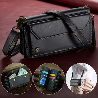 For iPhone 15 Pro Leather Case CASEME C36 Zipper Multiple Card Slots Phone Cover with Straps