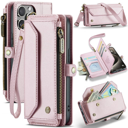 For iPhone 15 Pro Leather Case CASEME C36 Zipper Multiple Card Slots Phone Cover with Straps