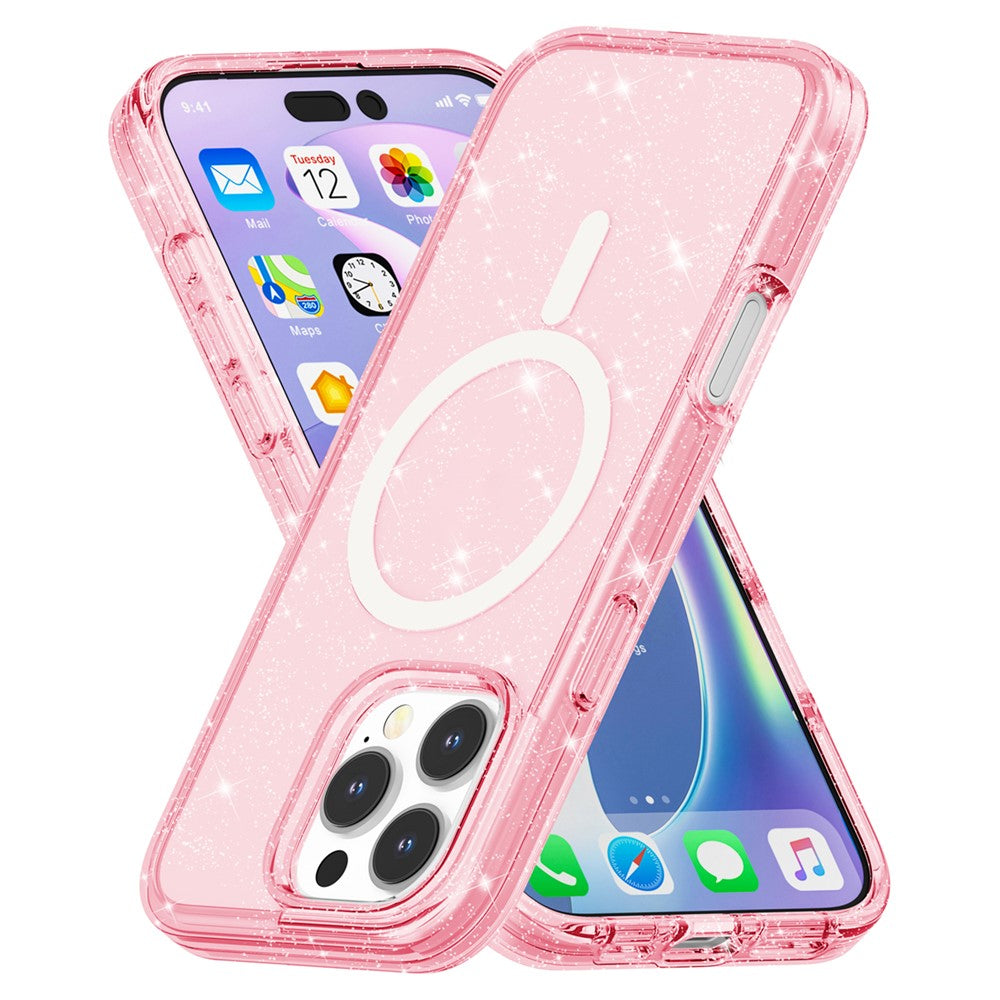 For iPhone 16 Pro Magnetic Case Compatible with MagSafe PC+TPU Glitter Phone Cover