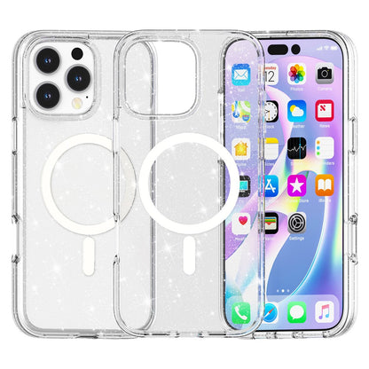 For iPhone 16 Pro Magnetic Case Compatible with MagSafe PC+TPU Glitter Phone Cover
