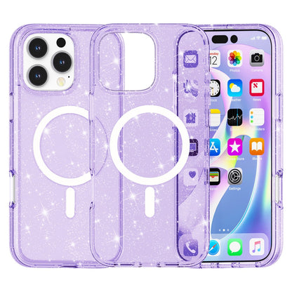 For iPhone 16 Pro Magnetic Case Compatible with MagSafe PC+TPU Glitter Phone Cover
