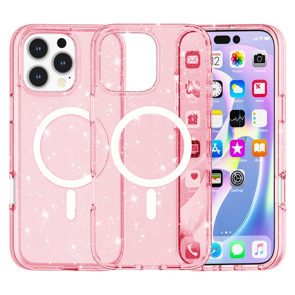 For iPhone 16 Pro Max Case Sparkly Glitter PC+TPU Phone Cover Compatible with MagSafe