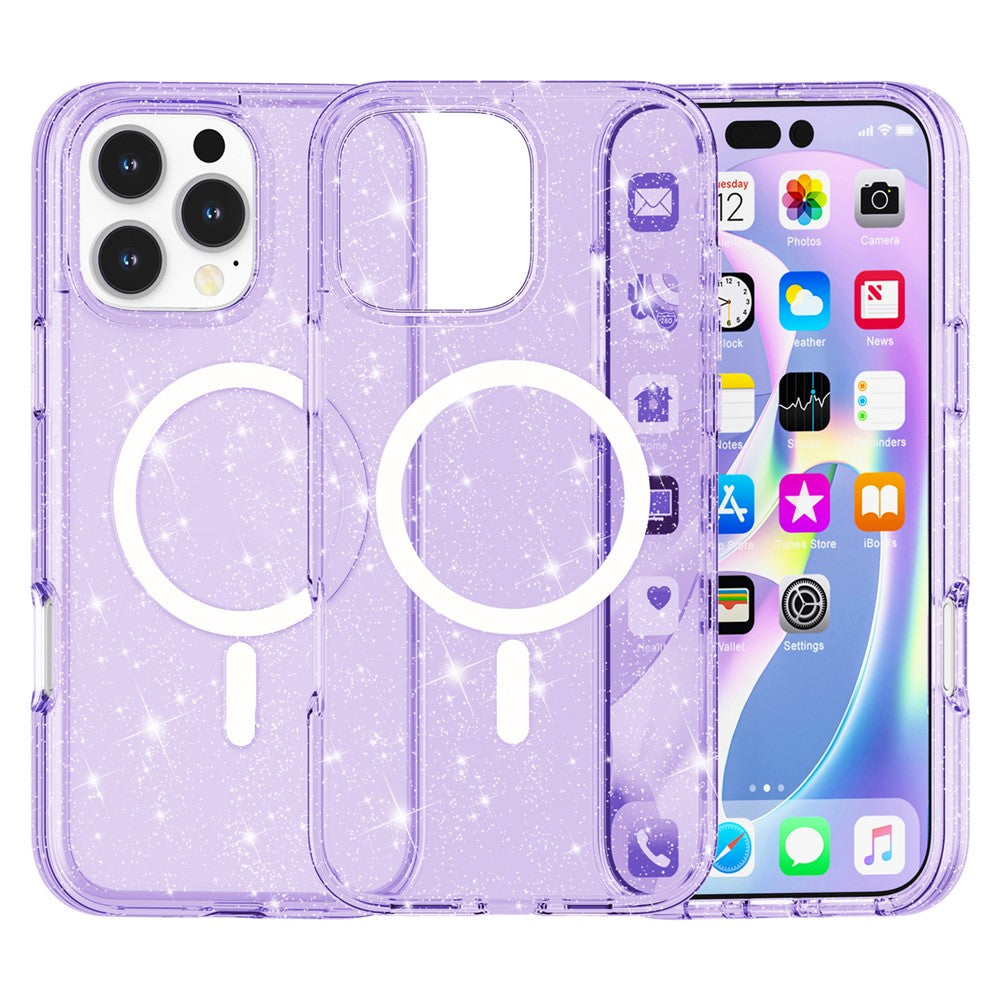 For iPhone 16 Pro Max Case Sparkly Glitter PC+TPU Phone Cover Compatible with MagSafe