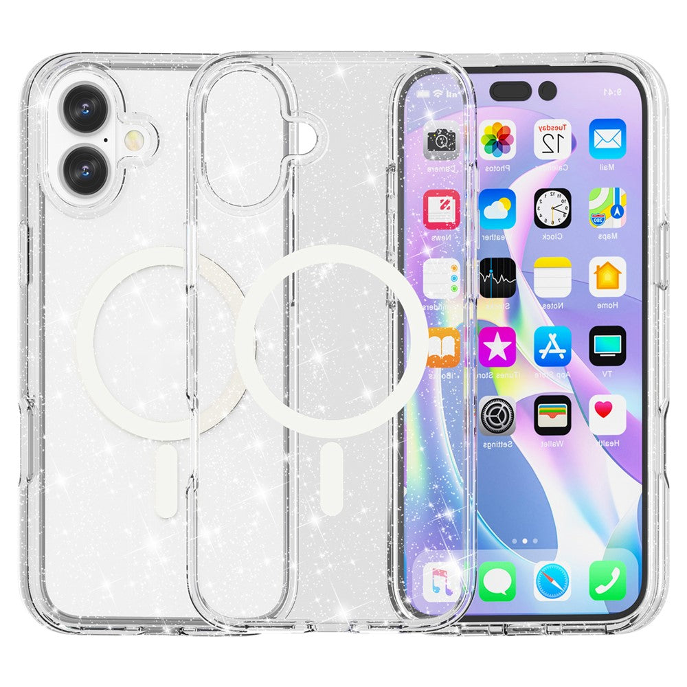 For iPhone 16 Case Compatible with MagSafe Sparkly Glitter PC+TPU Phone Cover