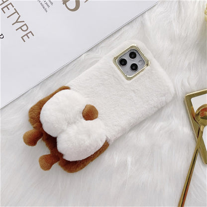 For iPhone 14 Pro Max Fluffy Phone Case Warm Plush+TPU Soft Phone Shell Cover