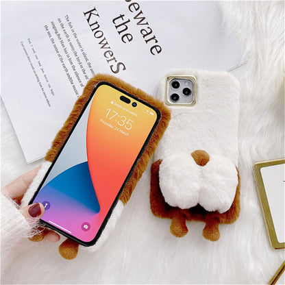 For iPhone 14 Pro Max Fluffy Phone Case Warm Plush+TPU Soft Phone Shell Cover