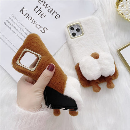 For iPhone 14 Pro Max Fluffy Phone Case Warm Plush+TPU Soft Phone Shell Cover