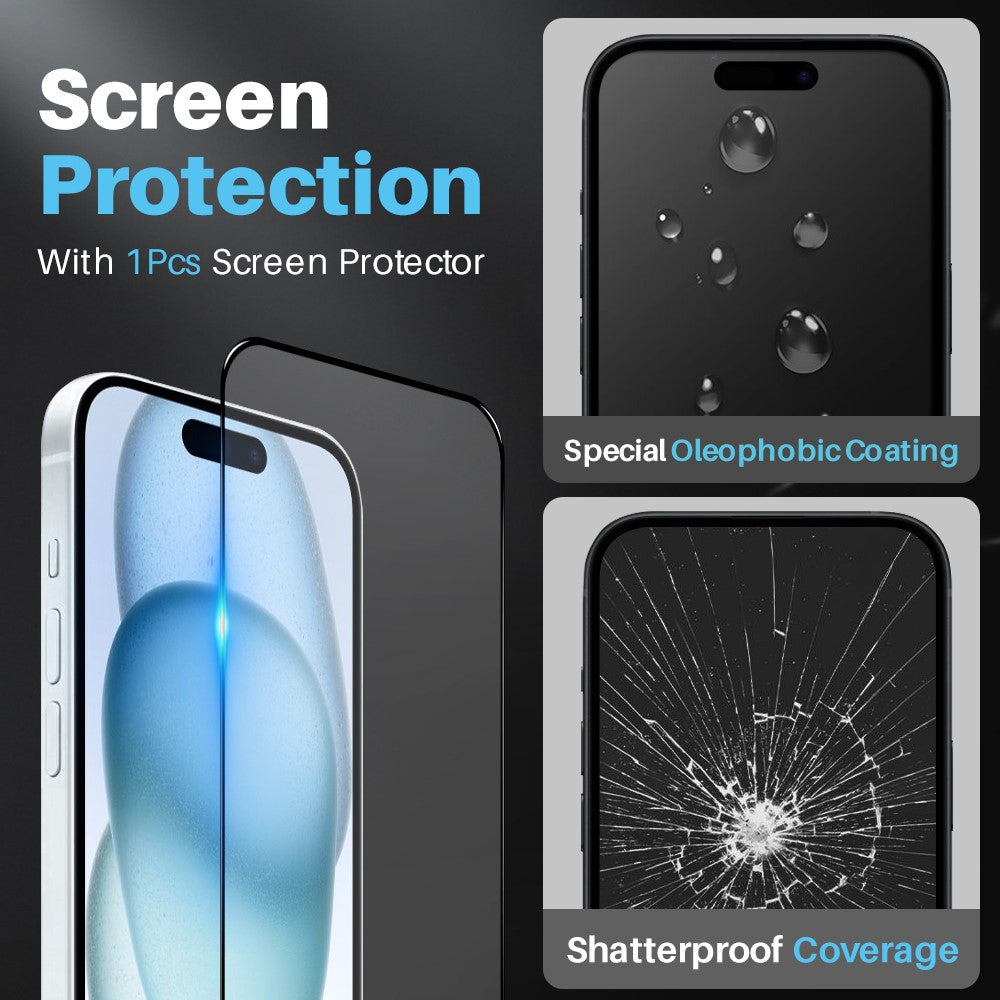 NORTHJO For iPhone 15 Case PC+TPU Phone Cover + Tempered Glass Screen Film + Lens Film
