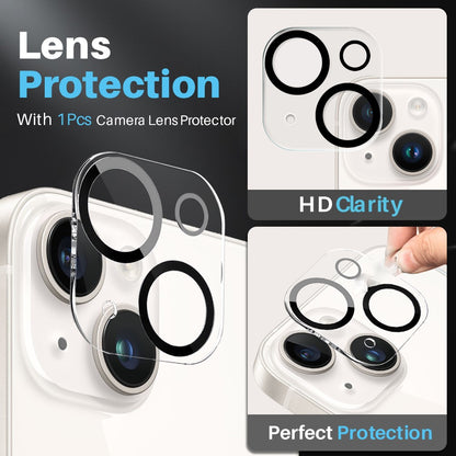 NORTHJO For iPhone 15 Case PC+TPU Phone Cover + Tempered Glass Screen Film + Lens Film