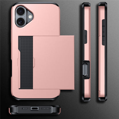 For  iPhone 16 Case Dual Layer TPU + PC Phone Cover with Sliding Card Slot