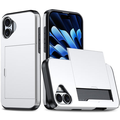 For  iPhone 16 Case Dual Layer TPU + PC Phone Cover with Sliding Card Slot
