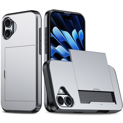 For  iPhone 16 Case Dual Layer TPU + PC Phone Cover with Sliding Card Slot