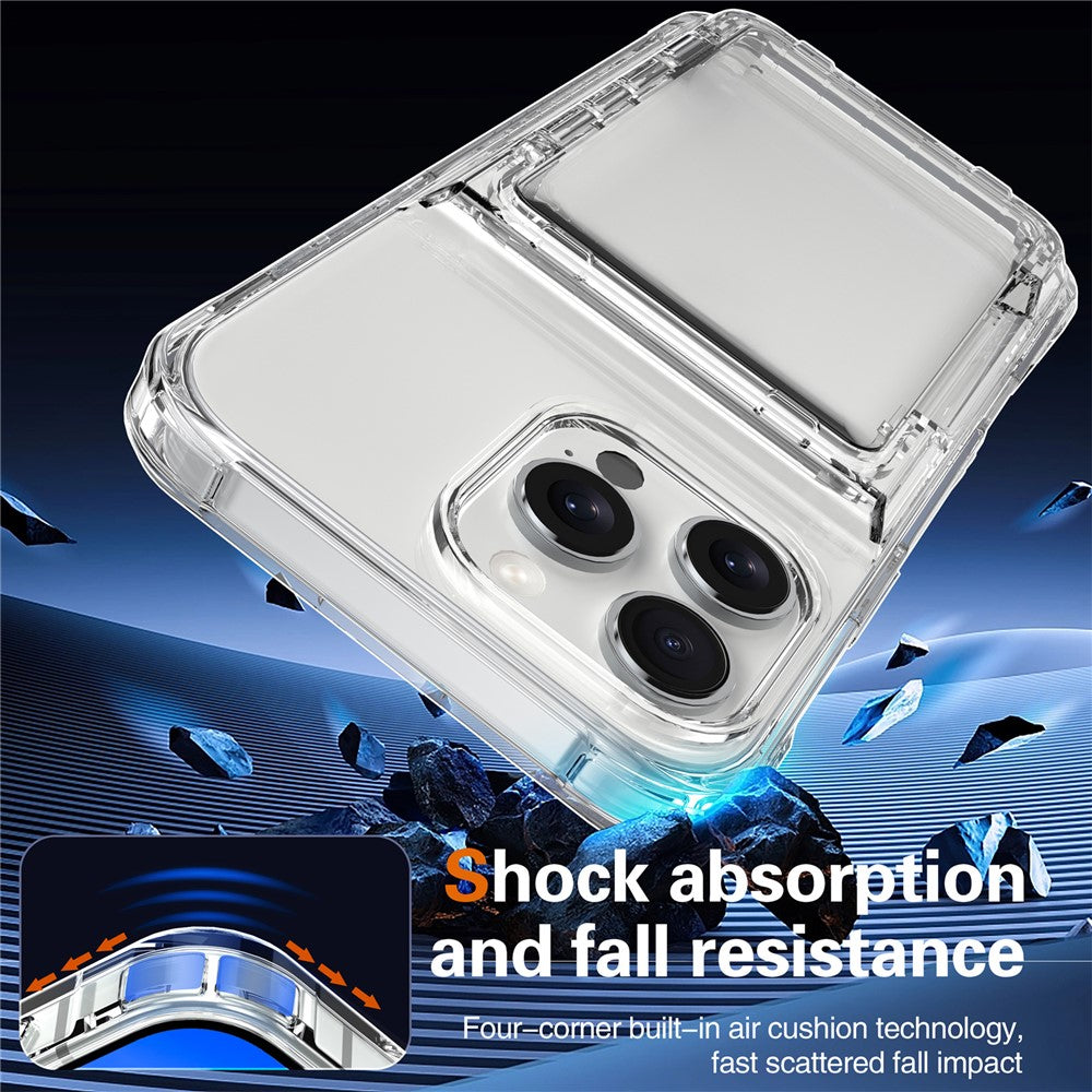 For iPhone 16 Pro Clear Case Kickstand Card Holder PC+TPU Phone Cover