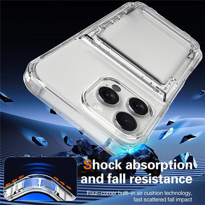 For iPhone 16 Pro Clear Case Kickstand Card Holder PC+TPU Phone Cover