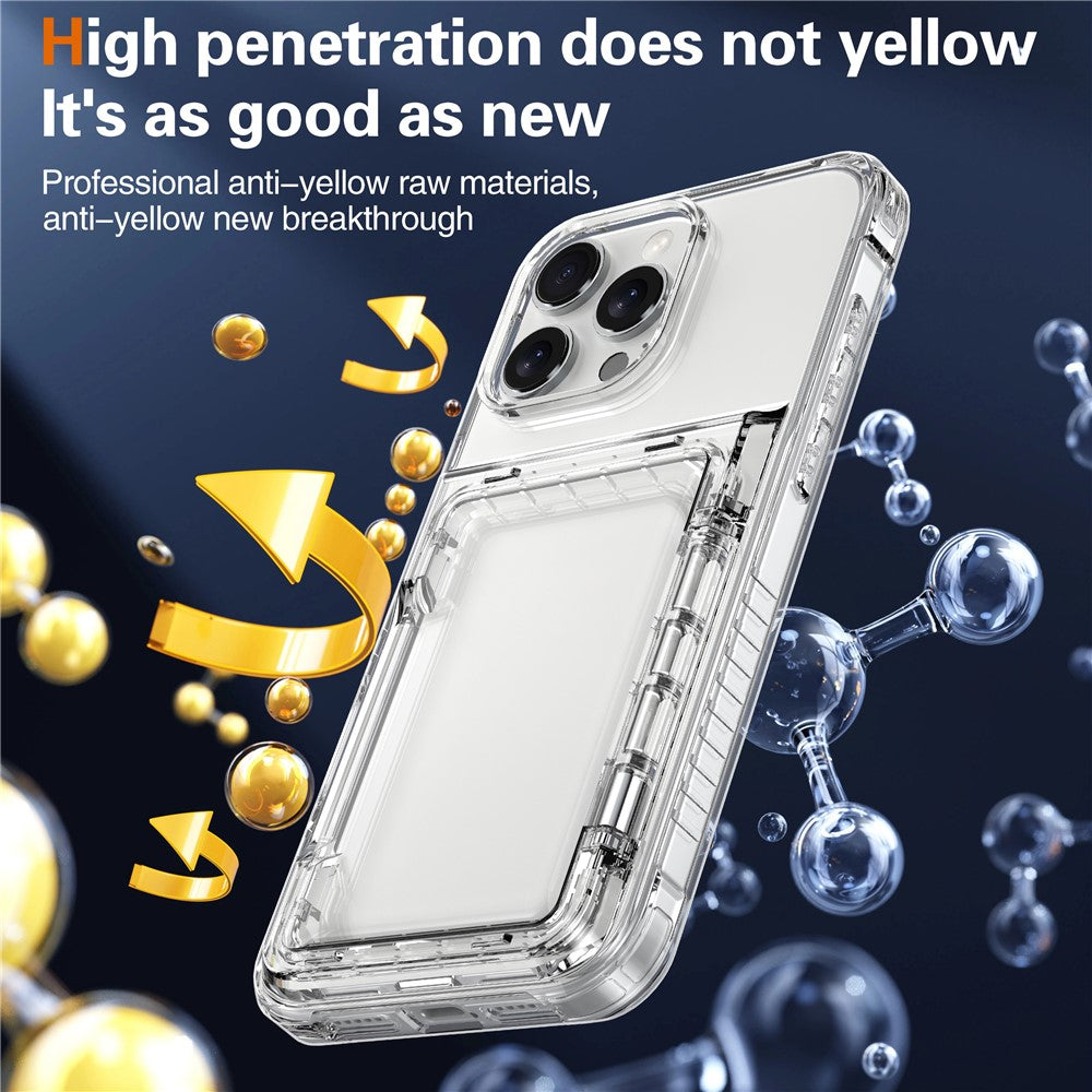 For iPhone 16 Pro Clear Case Kickstand Card Holder PC+TPU Phone Cover