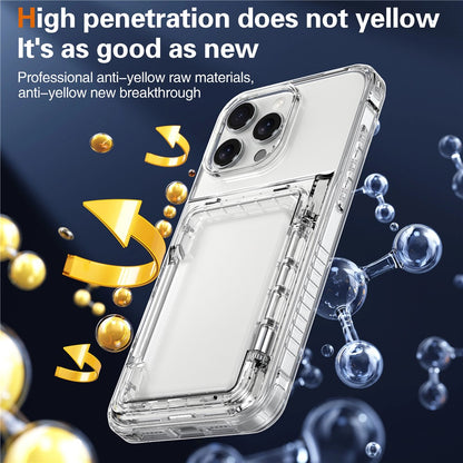 For iPhone 16 Pro Clear Case Kickstand Card Holder PC+TPU Phone Cover