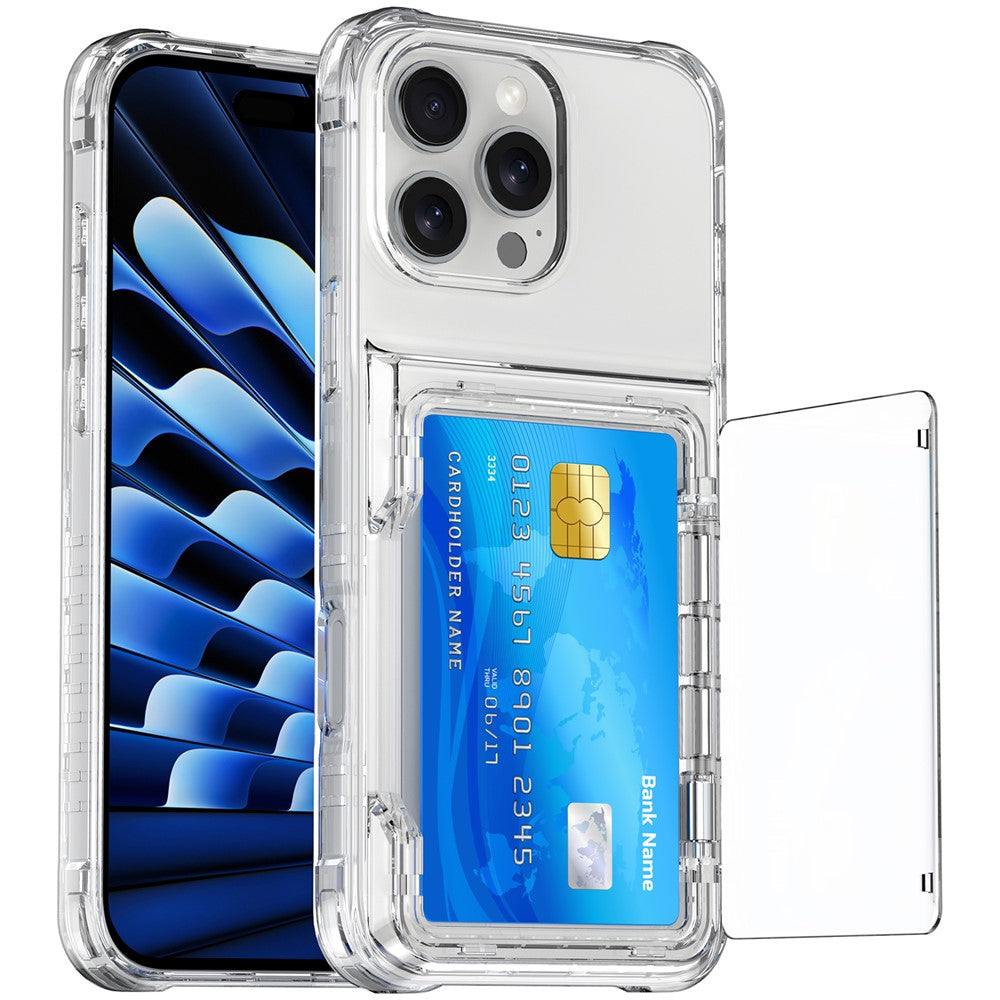 For iPhone 16 Pro Clear Case Kickstand Card Holder PC+TPU Phone Cover
