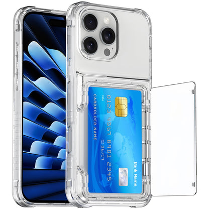 For iPhone 16 Pro Clear Case Kickstand Card Holder PC+TPU Phone Cover
