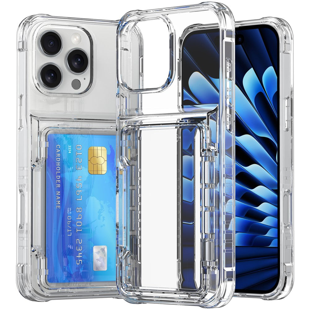 For iPhone 16 Pro Clear Case Kickstand Card Holder PC+TPU Phone Cover