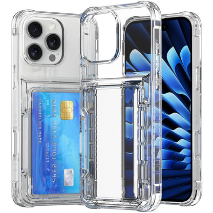 For iPhone 16 Pro Clear Case Kickstand Card Holder PC+TPU Phone Cover