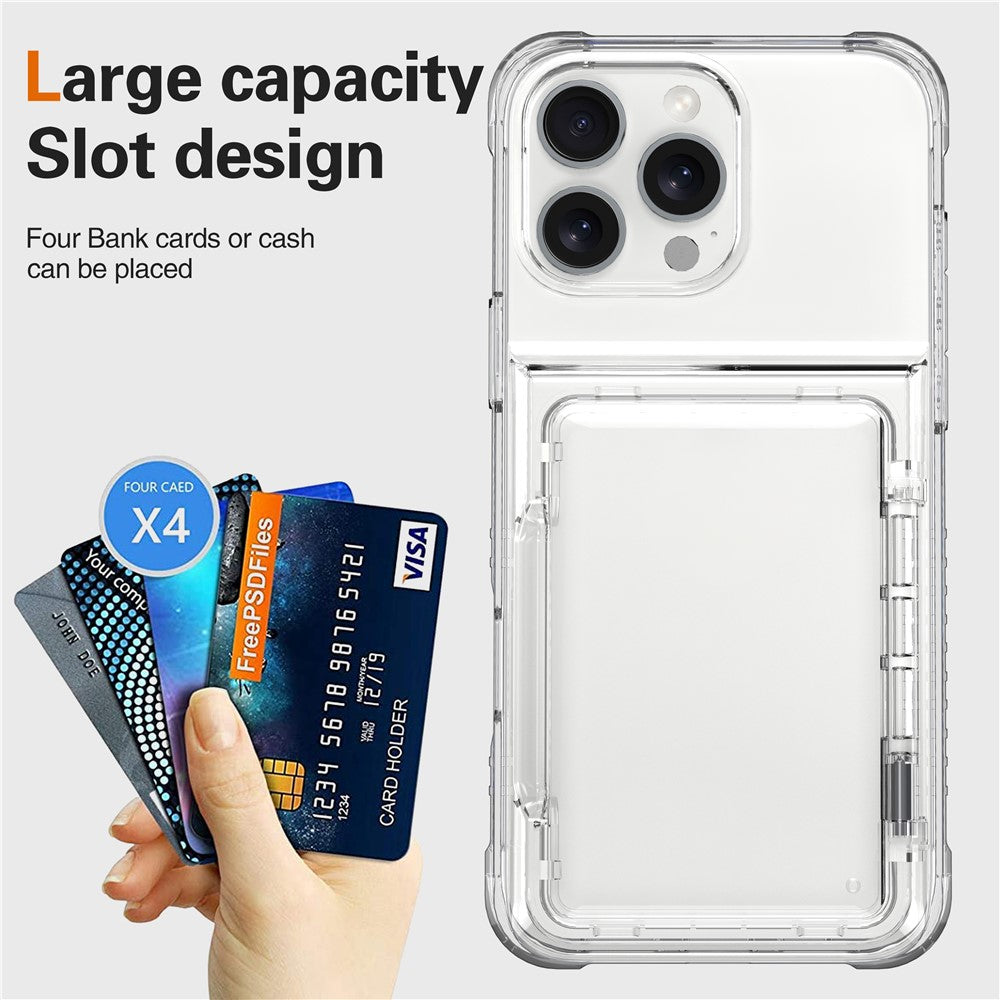 For iPhone 16 Pro Clear Case Kickstand Card Holder PC+TPU Phone Cover