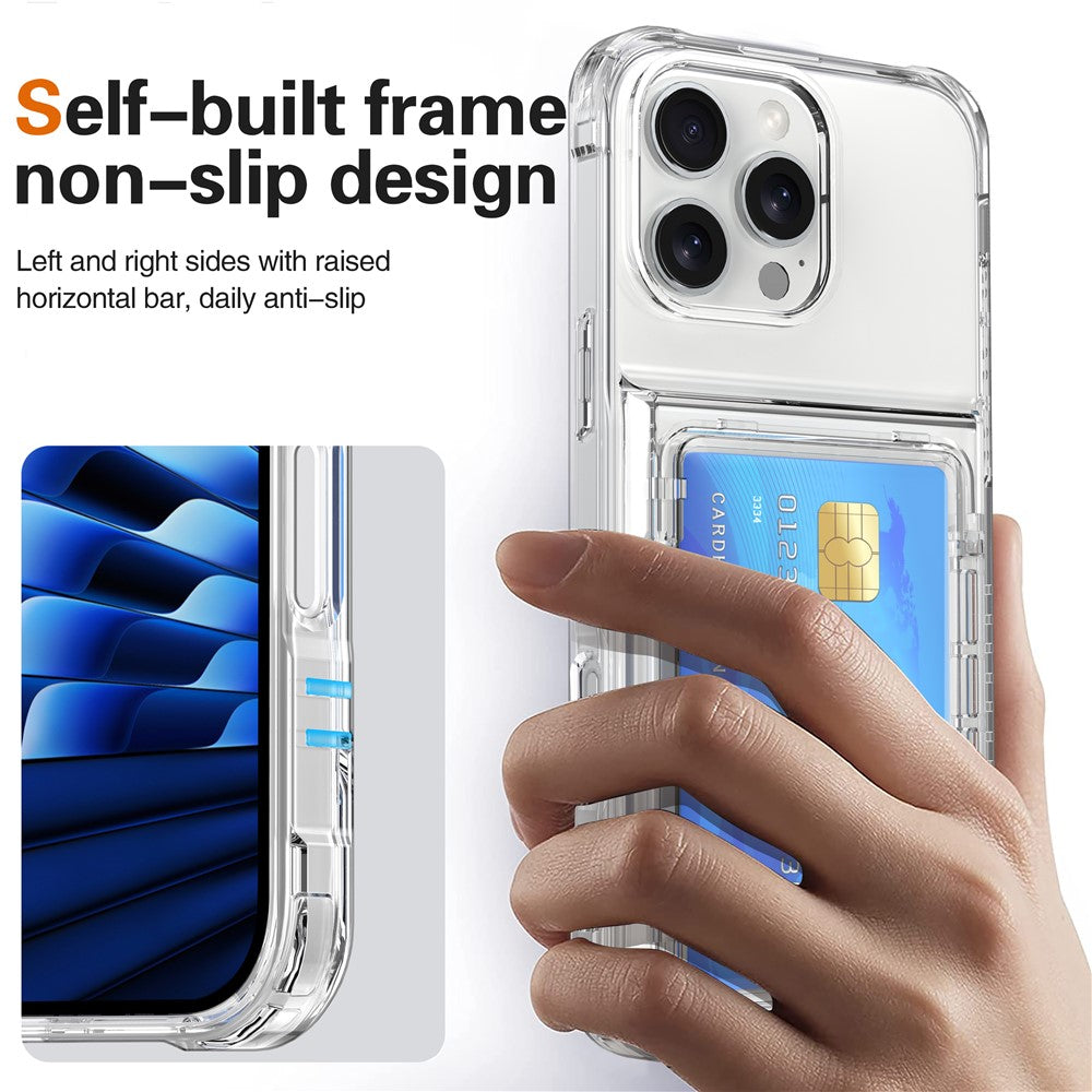 For iPhone 16 Pro Clear Case Kickstand Card Holder PC+TPU Phone Cover