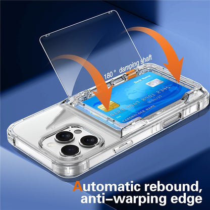 For iPhone 16 Pro Clear Case Kickstand Card Holder PC+TPU Phone Cover