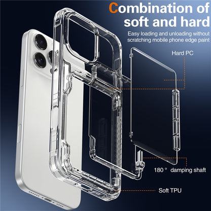 For iPhone 16 Pro Clear Case Kickstand Card Holder PC+TPU Phone Cover