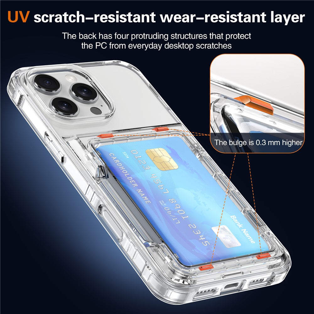 For iPhone 16 Pro Clear Case Kickstand Card Holder PC+TPU Phone Cover
