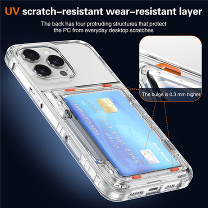 For iPhone 16 Pro Clear Case Kickstand Card Holder PC+TPU Phone Cover