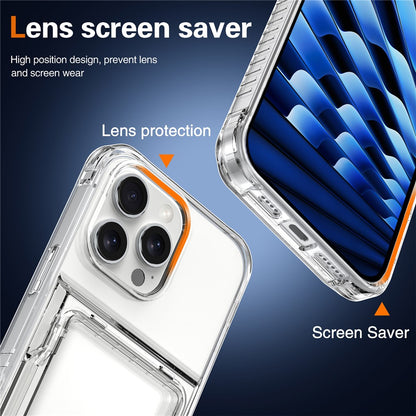 For iPhone 16 Pro Clear Case Kickstand Card Holder PC+TPU Phone Cover