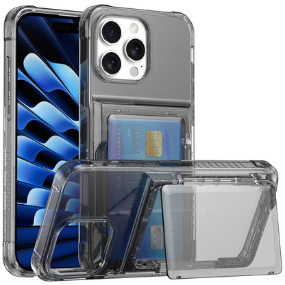 For iPhone 16 Pro Clear Case Kickstand Card Holder PC+TPU Phone Cover