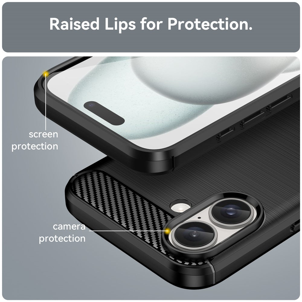 For iPhone 16 Case Brushed Soft TPU Phone Cover Carbon Fiber Texture