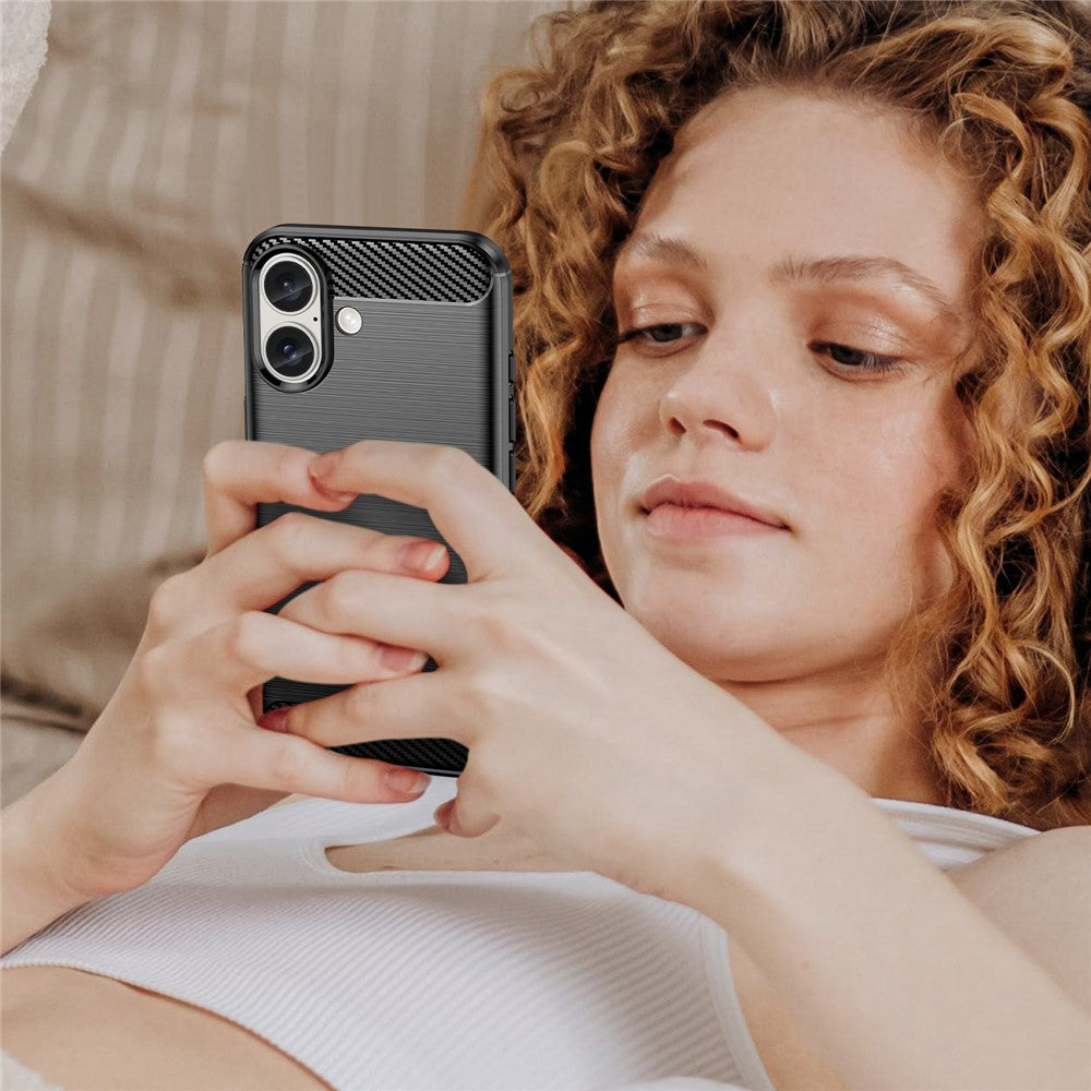 For iPhone 16 Case Brushed Soft TPU Phone Cover Carbon Fiber Texture