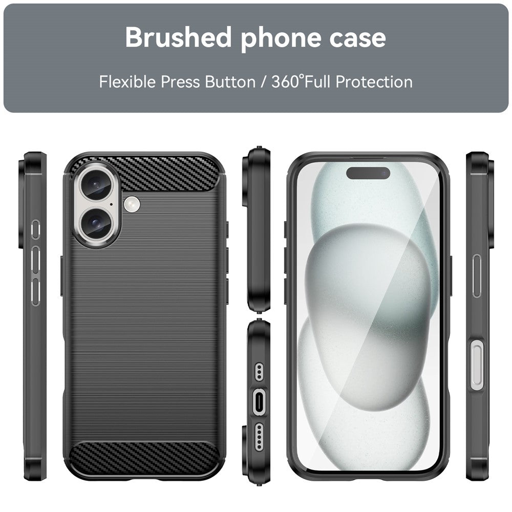 For iPhone 16 Case Brushed Soft TPU Phone Cover Carbon Fiber Texture
