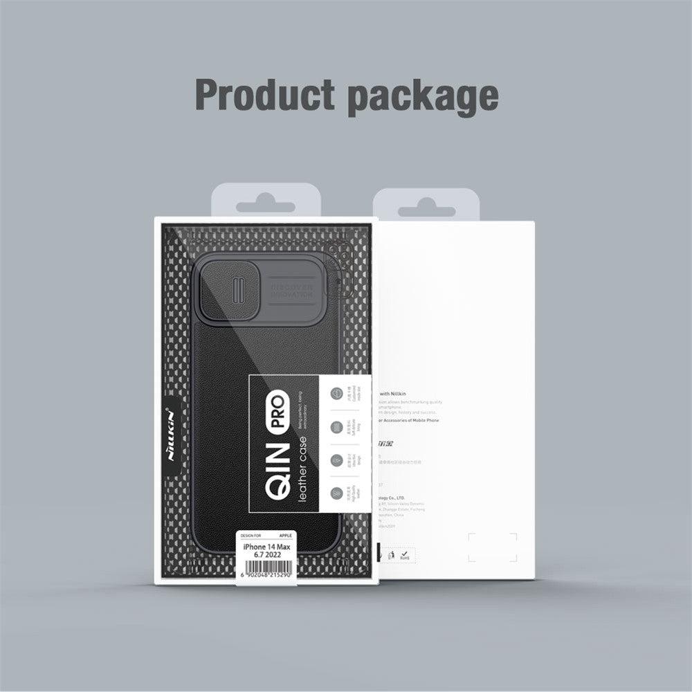 NILLKIN Qin Pro Series for iPhone 14 Plus Cloth Texture Phone Case with Sliding Lens Protection Cover PU Leather Anti-scratch Shell Card Holder