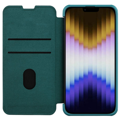 NILLKIN Qin Pro Series for iPhone 14 Plus Cloth Texture Phone Case with Sliding Lens Protection Cover PU Leather Anti-scratch Shell Card Holder