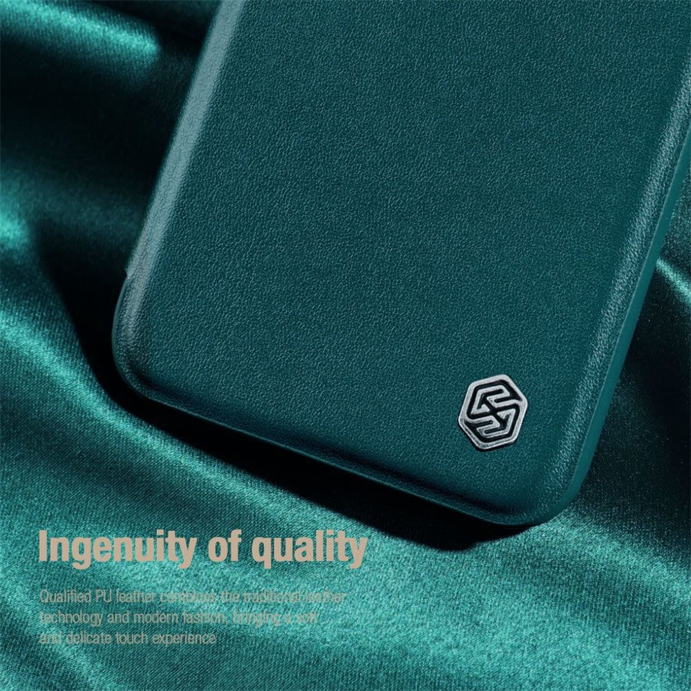 NILLKIN Qin Pro Series for iPhone 14 Plus Cloth Texture Phone Case with Sliding Lens Protection Cover PU Leather Anti-scratch Shell Card Holder